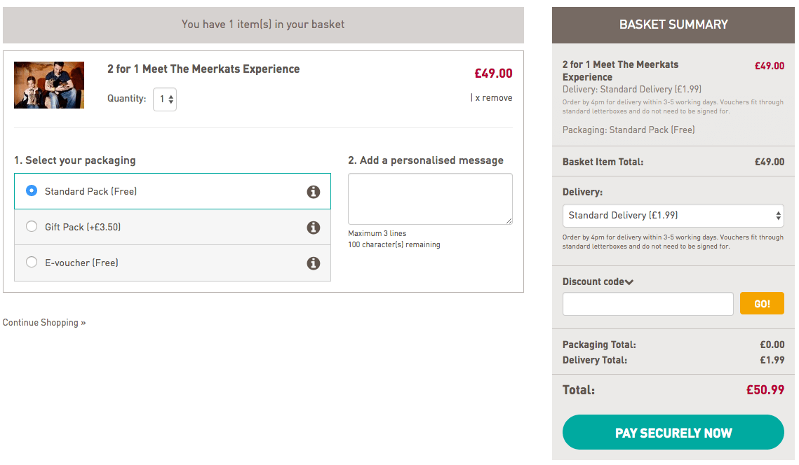 Buyagift discount code input box on the checkout page