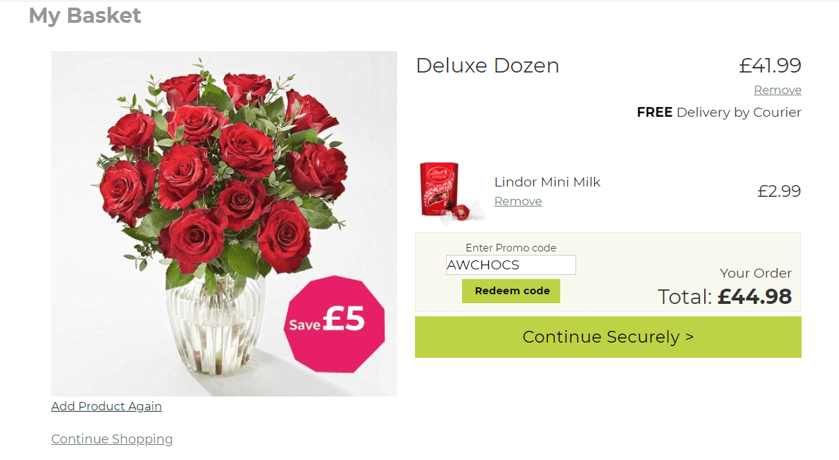 flying flowers discount code application at checkout